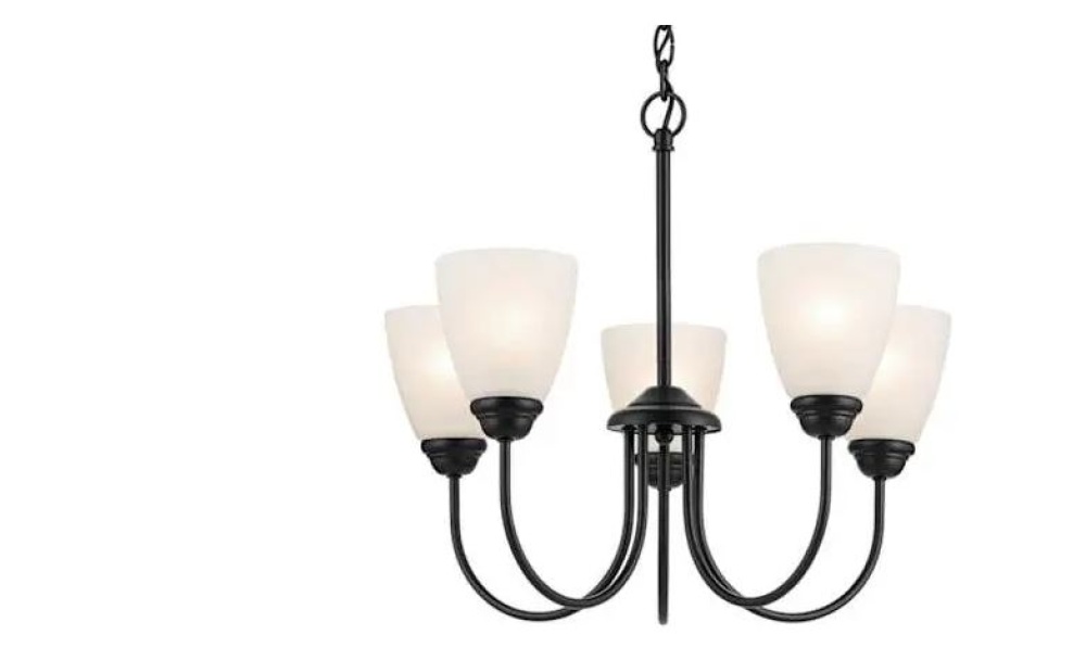 Jolie 5-Light Chandelier with Satin Etched Glass in Black