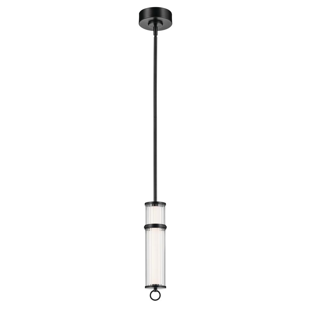 Riven 15.5 Inch LED 1 Light Pendant with Clear Fluted Glass in Black