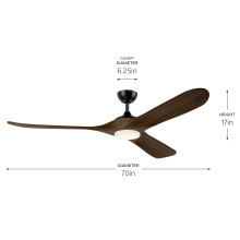 Kichler 310570SBK - 70 in Mylo Ceiling Fan with Satin Etch Cased Opal Glass in Satin Black with Aged Walnut Wood Blades