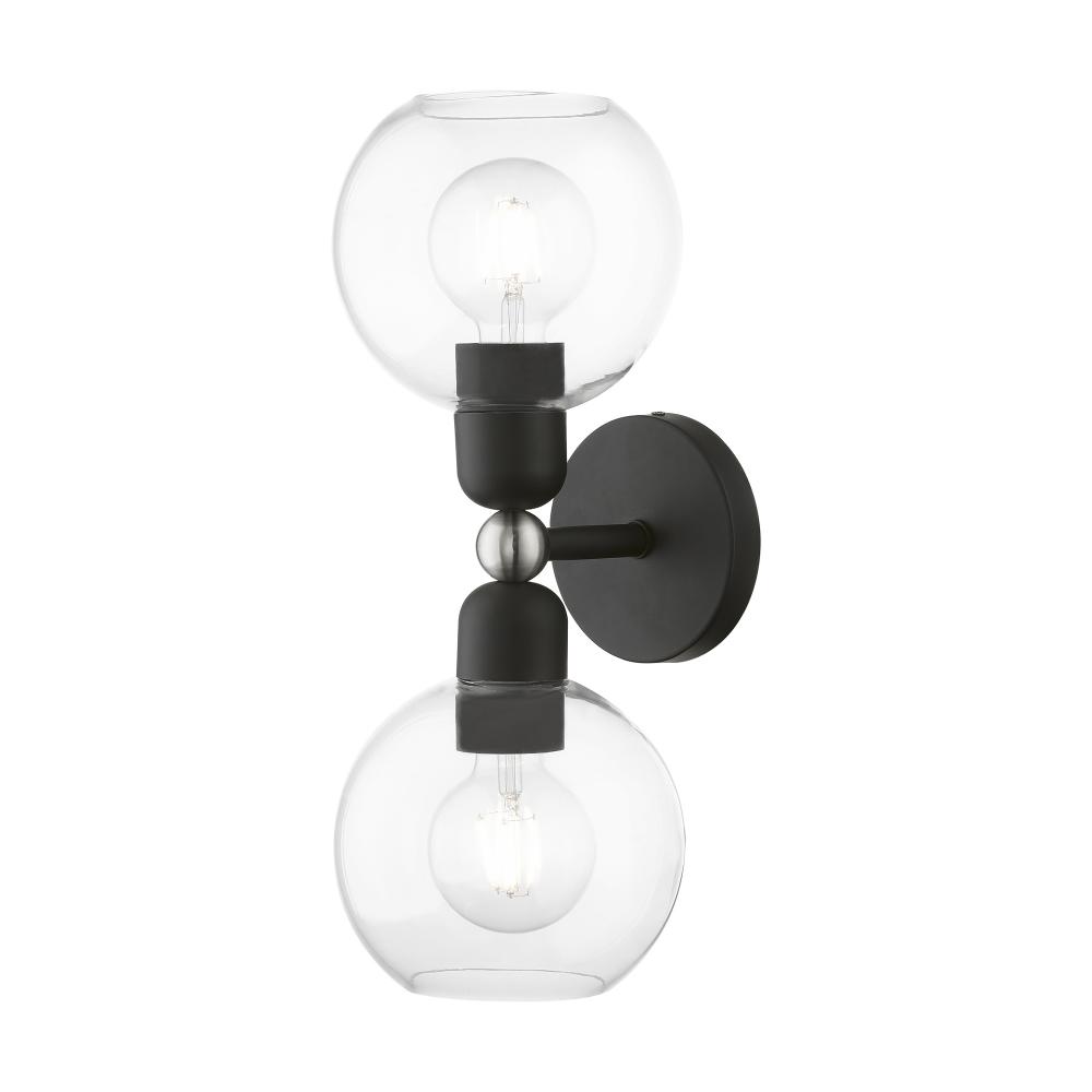 2 Light Black with Brushed Nickel Accents Sphere Vanity Sconce