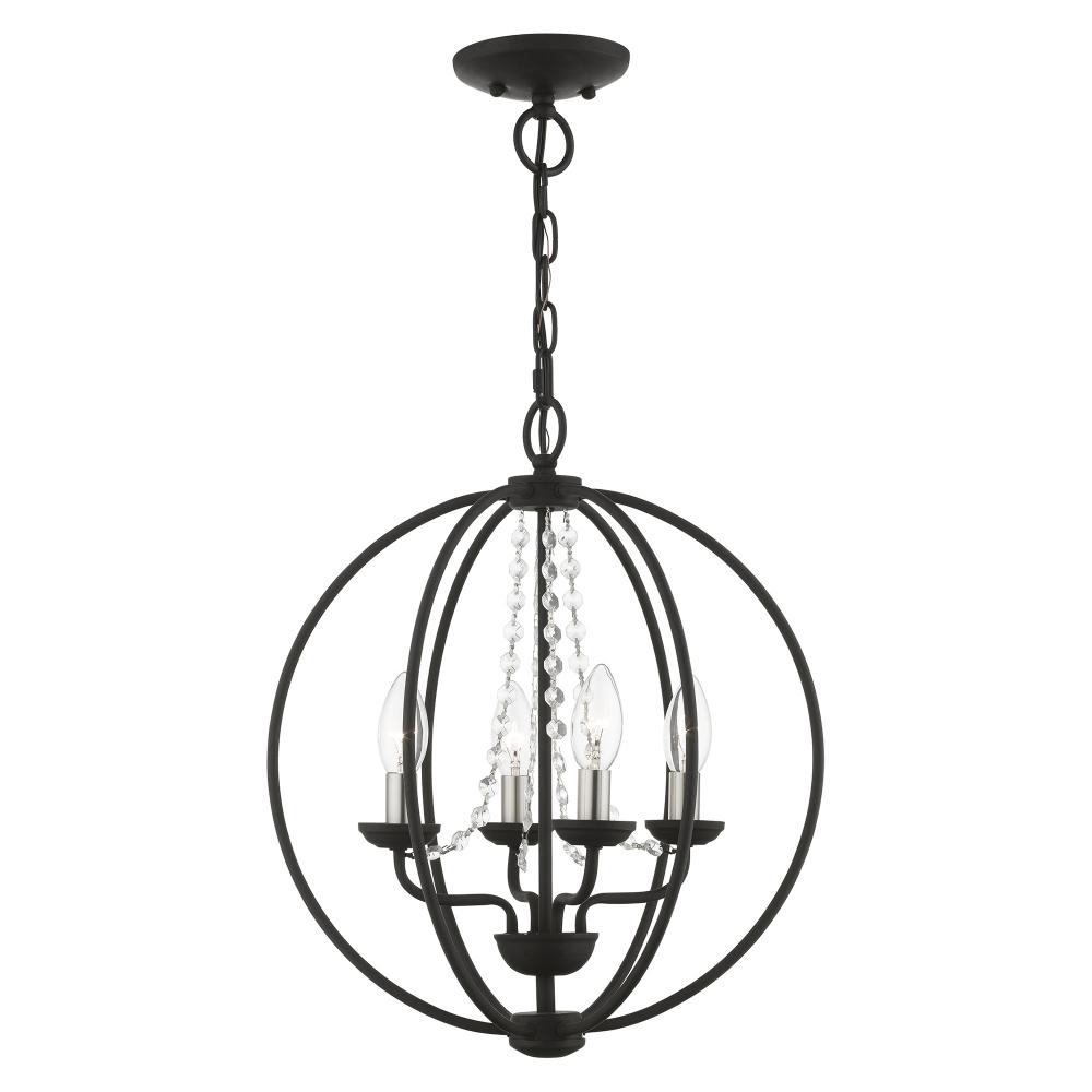 4 Light Black with Brushed Nickel Finish Candles Globe Convertible Chandelier/ Semi-Flush