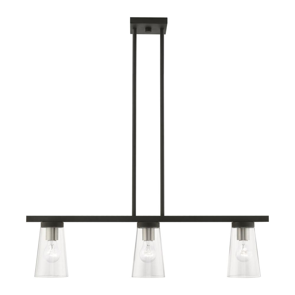 3 Light Black with Brushed Nickel Accents Linear Chandelier