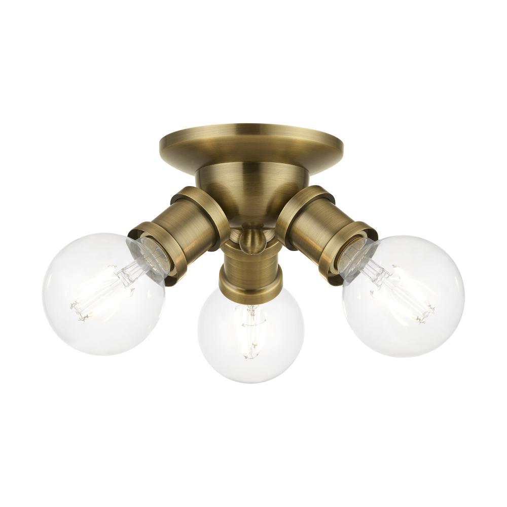 3 Light Antique Brass Flush Mount