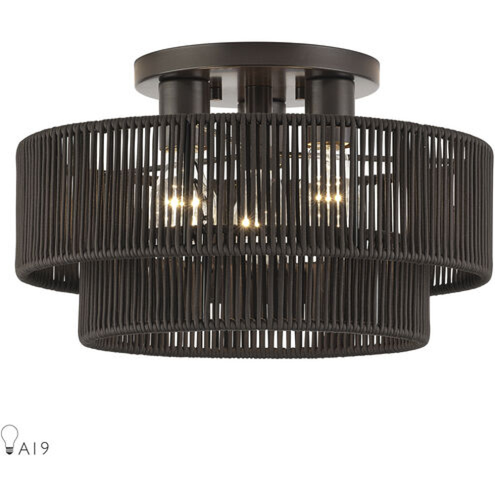 3 Light English Bronze Large Semi-Flush