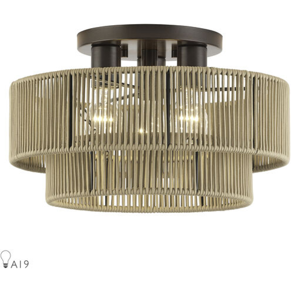 3 Light English Bronze Large Semi-Flush