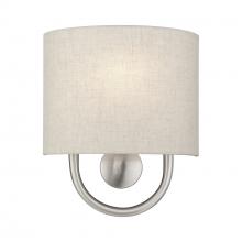 Livex Lighting 60271-91 - 1 Light Brushed Nickel ADA Sconce with Hand Crafted Oatmeal Fabric Shade with White Fabric Inside
