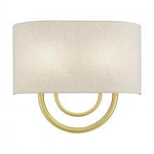 Livex Lighting 60272-33 - 2 Light Soft Gold ADA Sconce with Hand Crafted Oatmeal Fabric Shade with White Fabric Inside