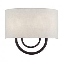 Livex Lighting 60272-92 - 2 Light English Bronze ADA Sconce with Hand Crafted Oatmeal Fabric Shade with White Fabric Inside