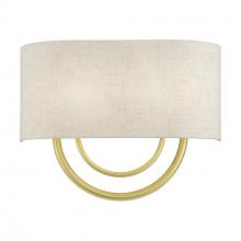 Livex Lighting 60273-33 - 2 Light Soft Gold Large ADA Sconce with Hand Crafted Oatmeal Fabric Shade with White Fabric Inside