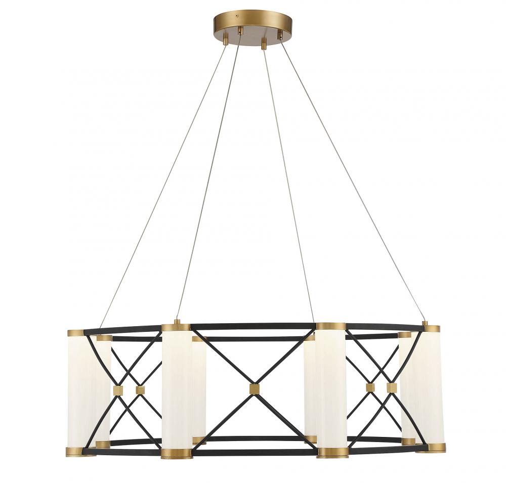 Aries 8-Light LED Pendant in Matte Black with Burnished Brass Accents