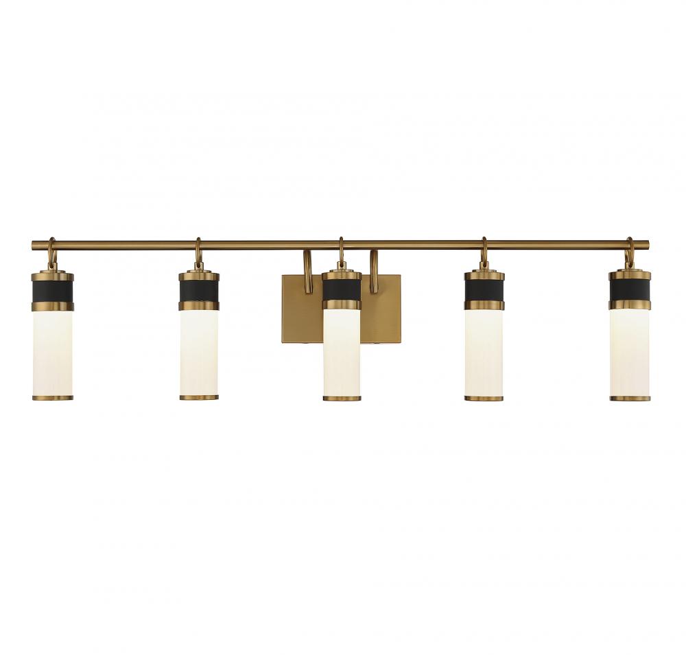 Abel 5-Light LED Bathroom Vanity Light in Matte Black with Warm Brass Accents