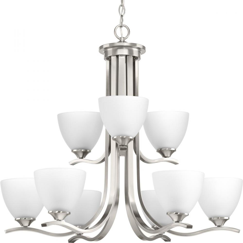 Laird Collection Nine-Light Brushed Nickel Etched Glass Traditional Chandelier Light