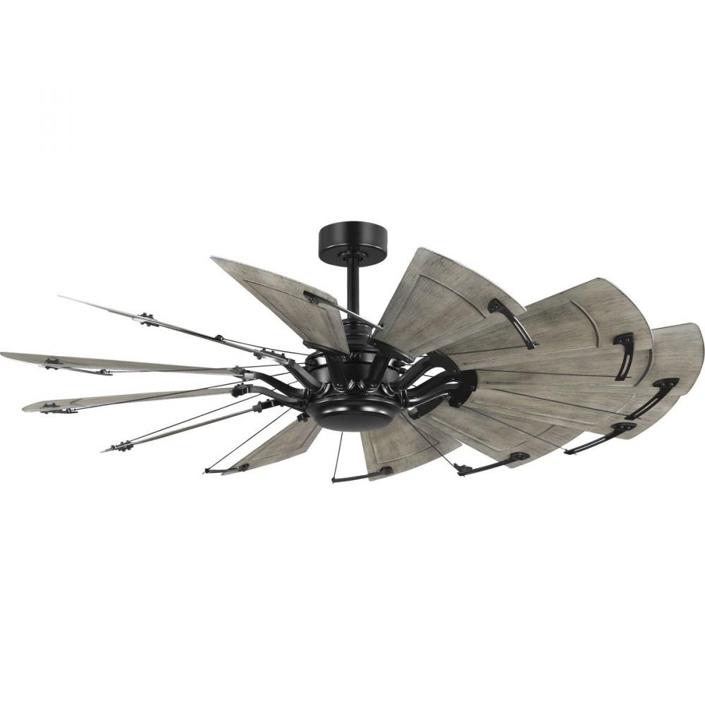 Springer II Collection 60-in Twelve-Blade Matte Black Modern Farmhouse Windmill Ceiling Fan