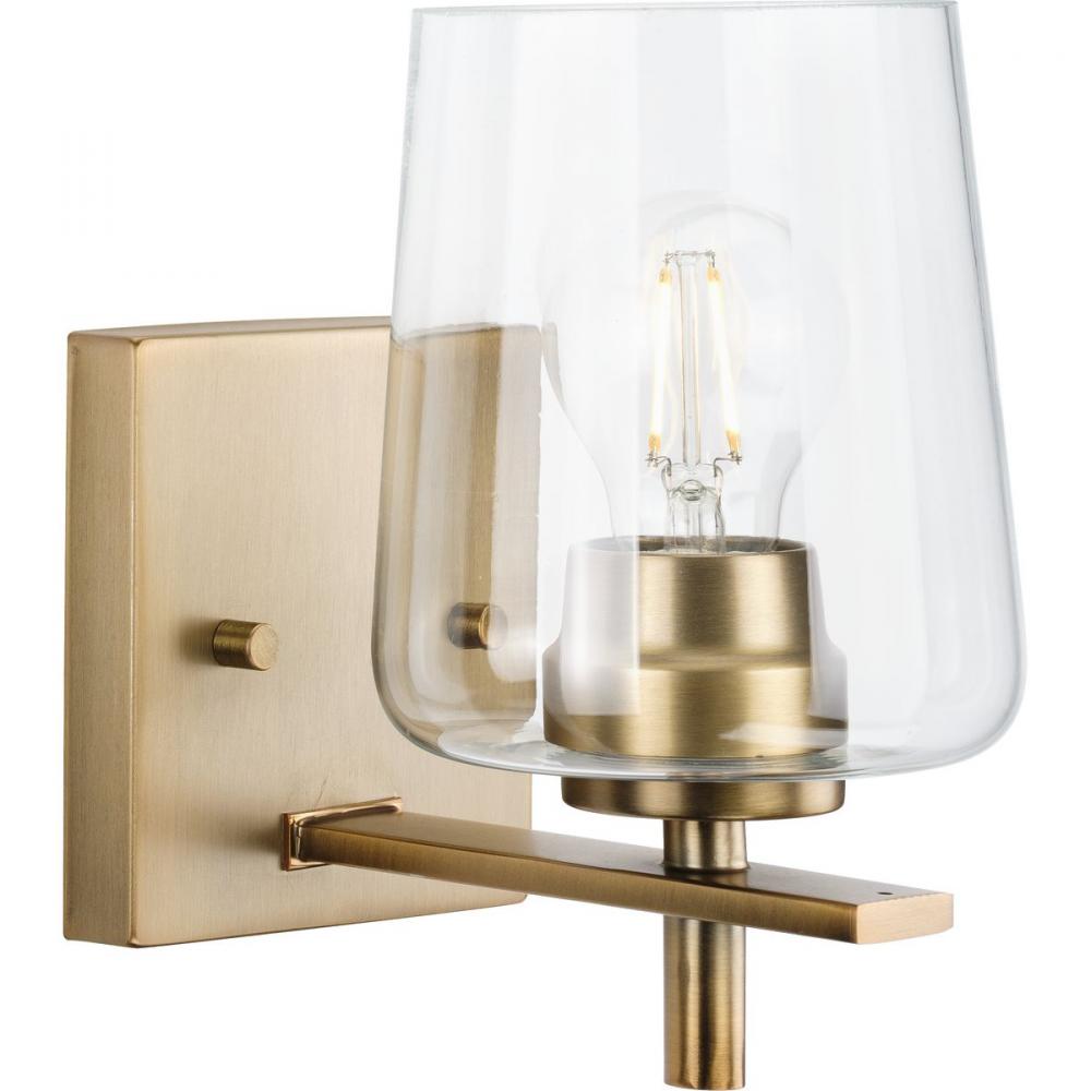 Calais Collection One-Light New Traditional Vintage Brass Clear Glass Bath Vanity Light
