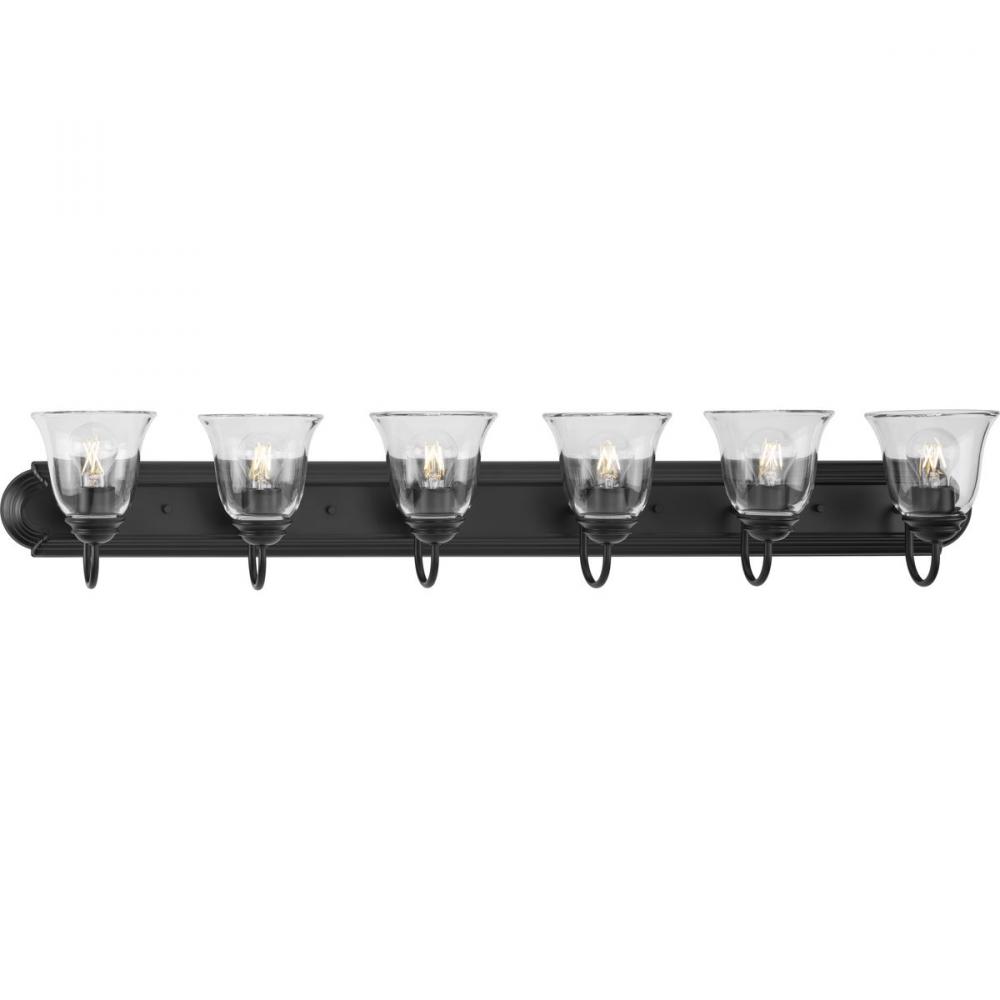 Six-Light Matte Black Transitional Bath and Vanity Light with Clear Glass for Bathroom