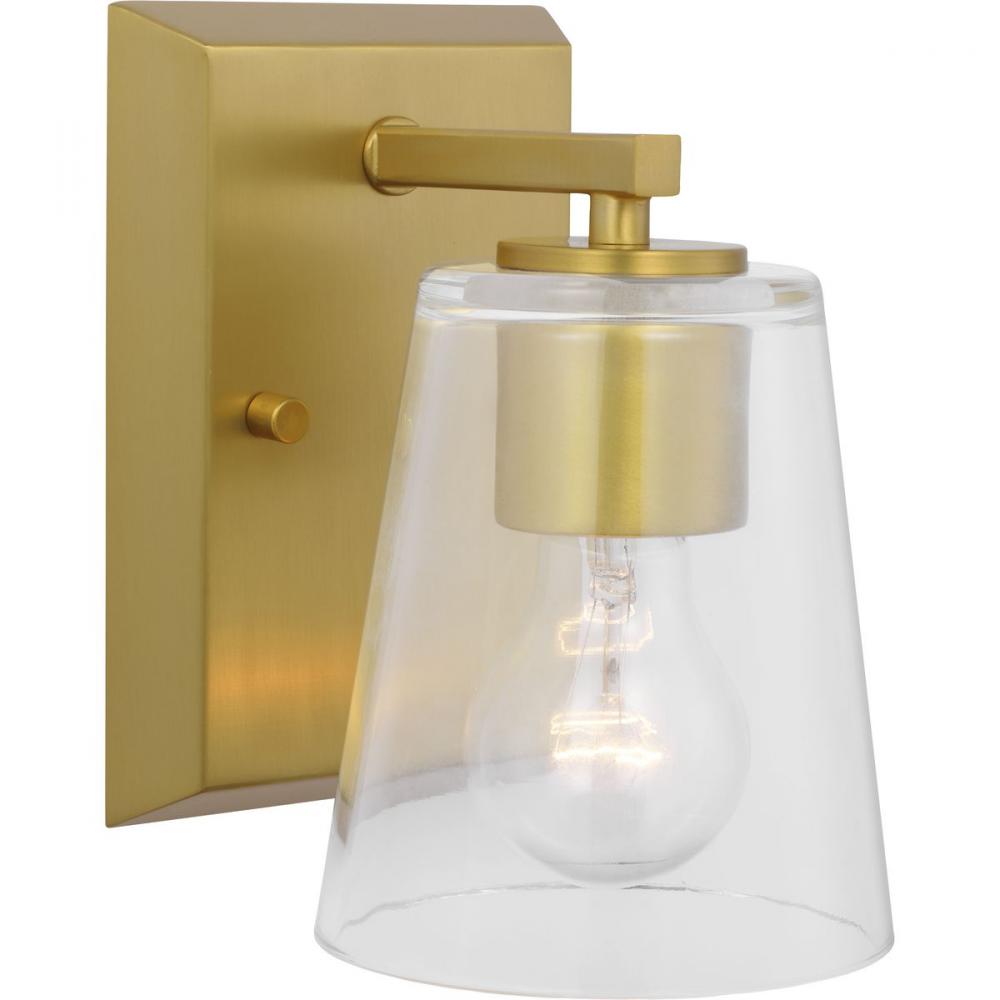 Vertex Collection One-Light Brushed Gold Clear Glass Contemporary Bath Light