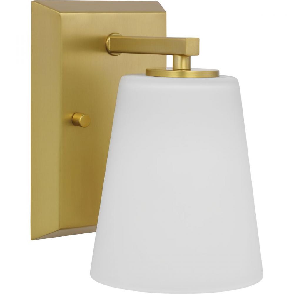 Vertex Collection One-Light Brushed Gold Etched White Glass Contemporary Bath Light