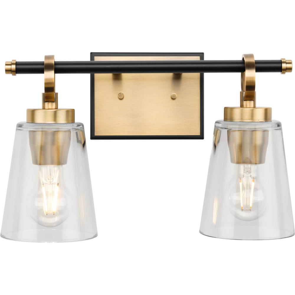 Cassell Collection Two-Light Vintage Brass Matte Black Luxe Industrial Bath & Vanity Light