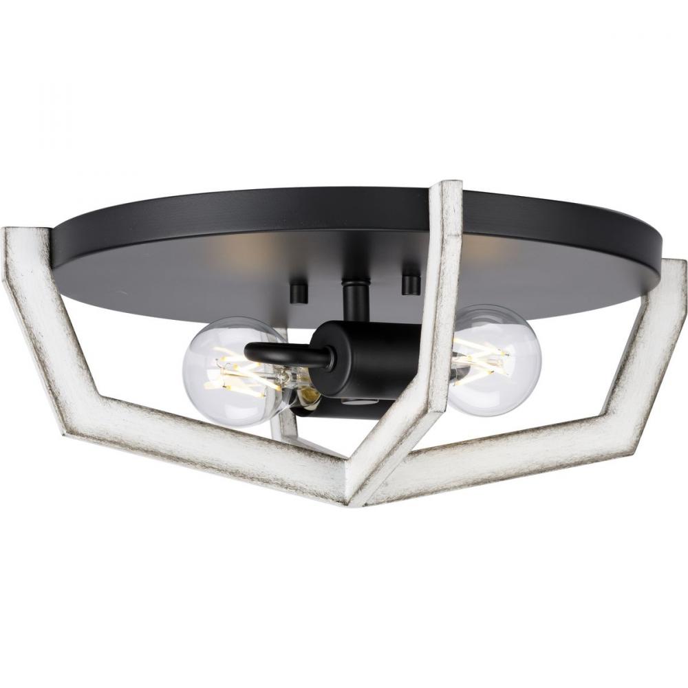 Galloway Collection Two-Light 15" Matte Black Modern Farmhouse Flush Mount Light with Distressed