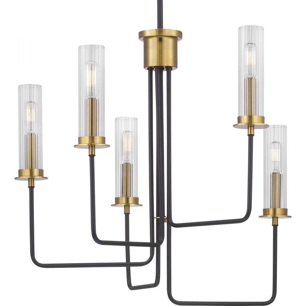 Rainey Collection Five-Light Graphite Clear Fluted Ribbed Glass Modern Chandelier Light