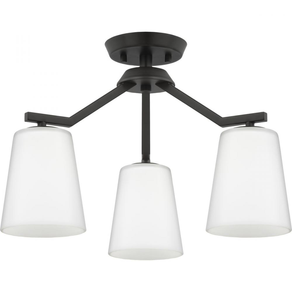 Vertex Collection Three-Light Matte Black Etched White Contemporary Convertible Chandelier