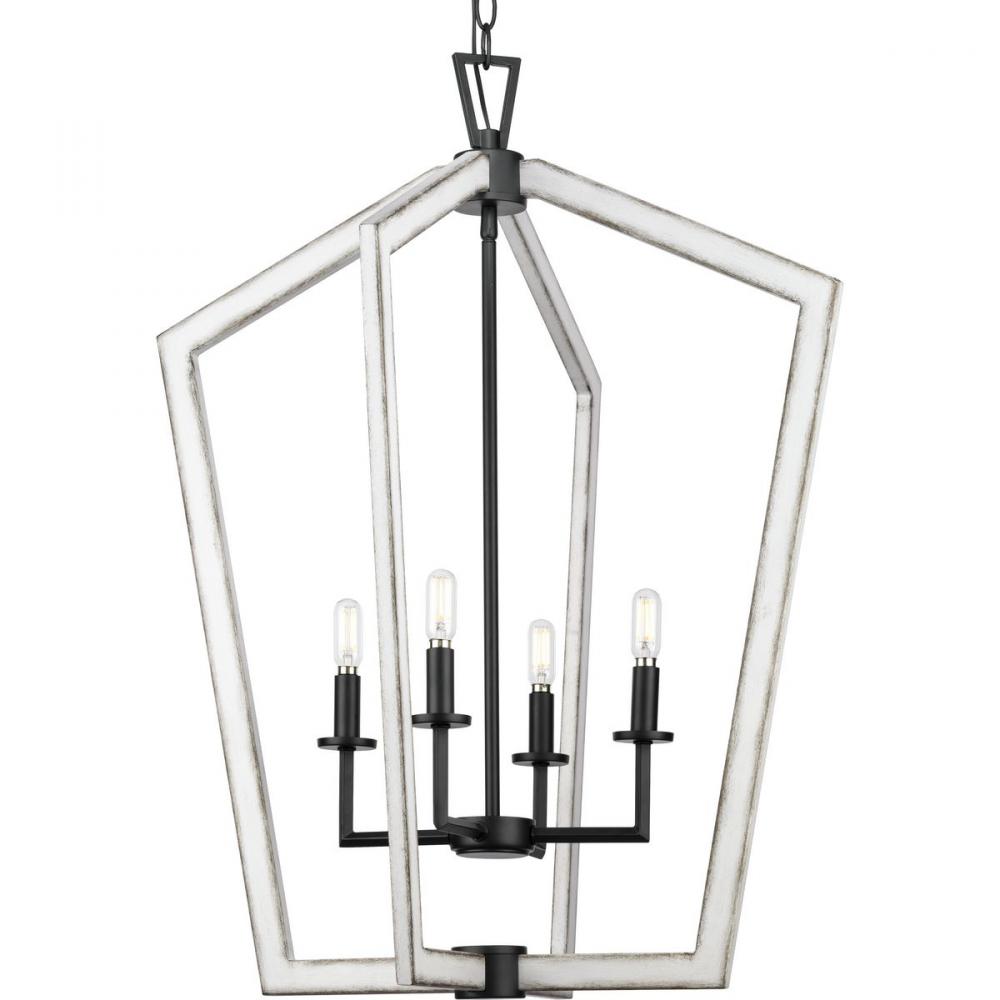Galloway Collection Four-Light 30" Matte Black Modern Farmhouse Foyer Light with Distressed Whit