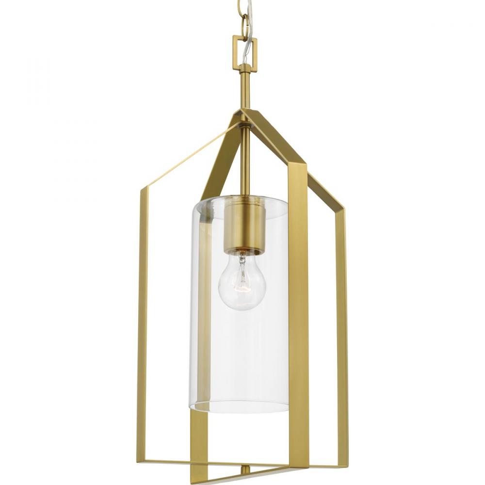 Vertex Collection One-Light Brushed Gold Clear Glass Contemporary Foyer Light