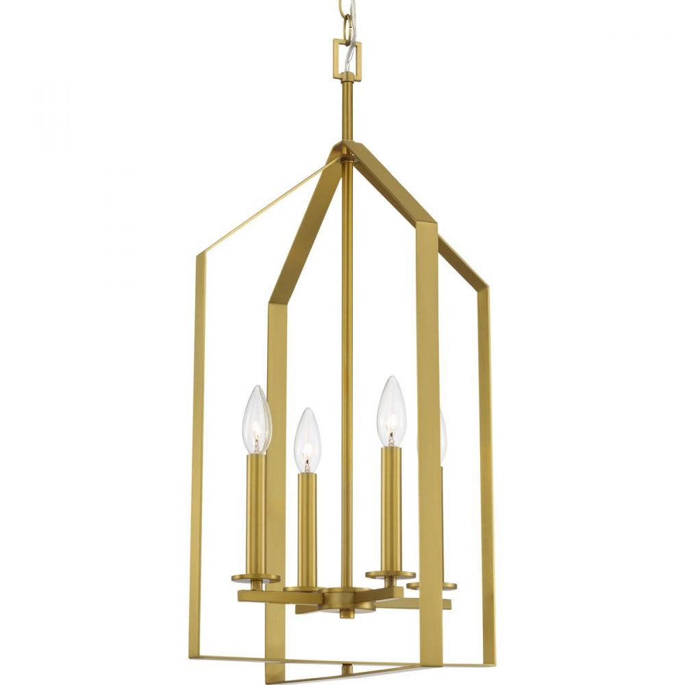 Vertex Collection Four-Light Brushed Gold Contemporary Foyer Light