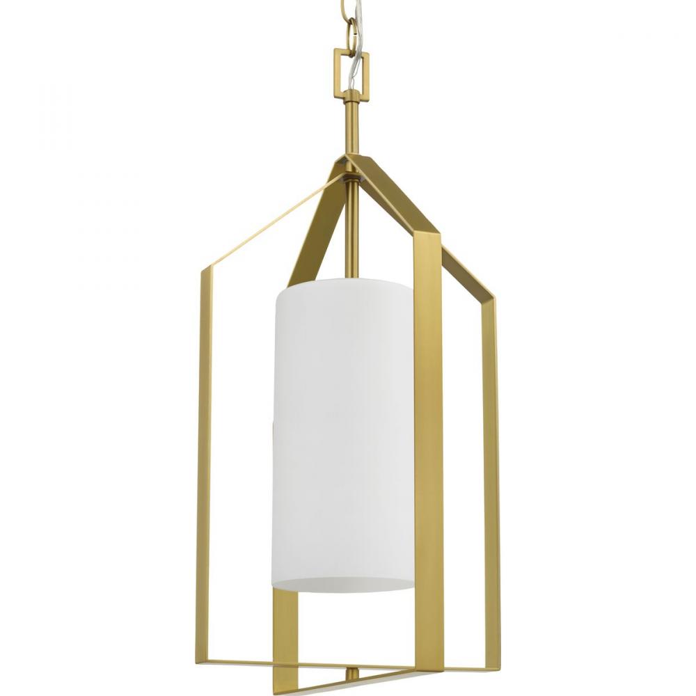 Vertex Collection One-Light Brushed Gold Etched White Contemporary Foyer Light