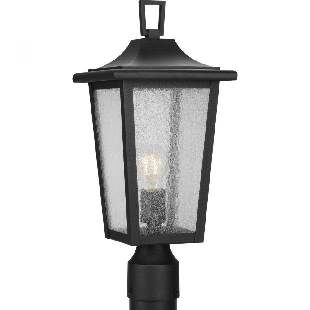 Padgett Collection One-Light Transitional Textured Black Clear Seeded Glass Outdoor Post Light