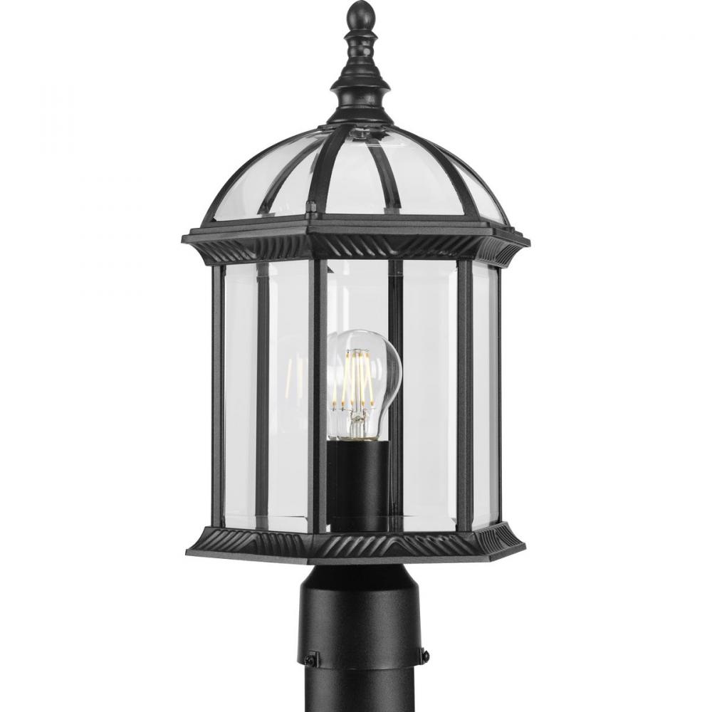 Dillard Collection One-Light Traditional Textured Black Clear Glass Outdoor Post Light