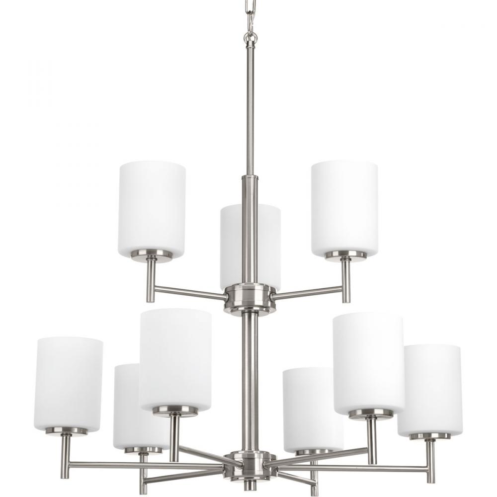 Replay Collection Nine-Light Brushed Nickel Etched Glass Modern Chandelier Light