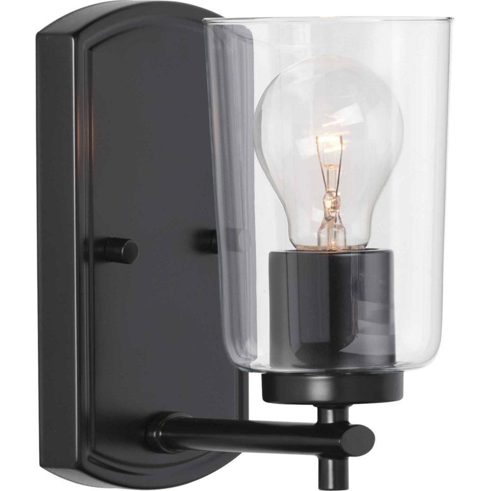 Adley Collection One-Light Matte Black Clear Glass New Traditional Bath Vanity Light