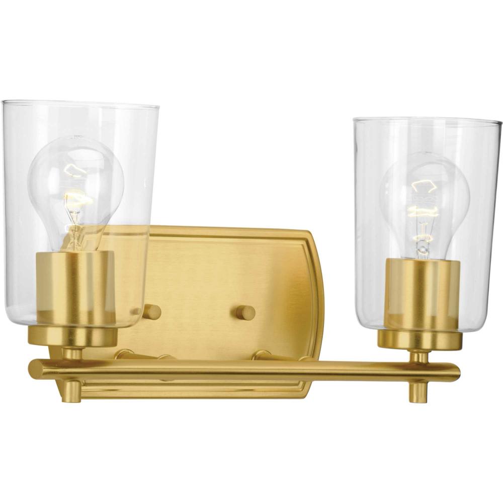 Adley Collection Two-Light Satin Brass Clear Glass New Traditional Bath Vanity Light
