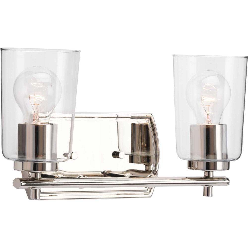 Adley Collection Two-Light Polished Nickel Clear Glass New Traditional Bath Vanity Light