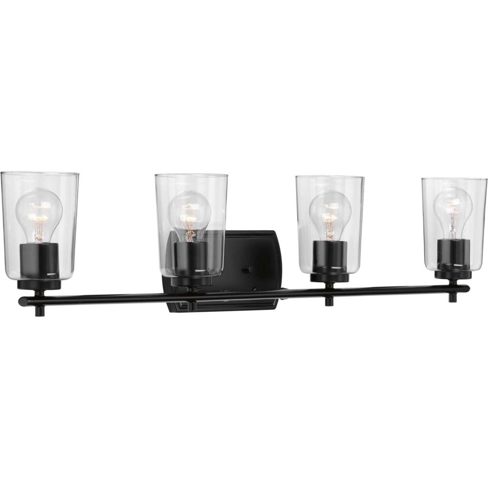Adley Collection Four-Light Matte Black Clear Glass New Traditional Bath Vanity Light