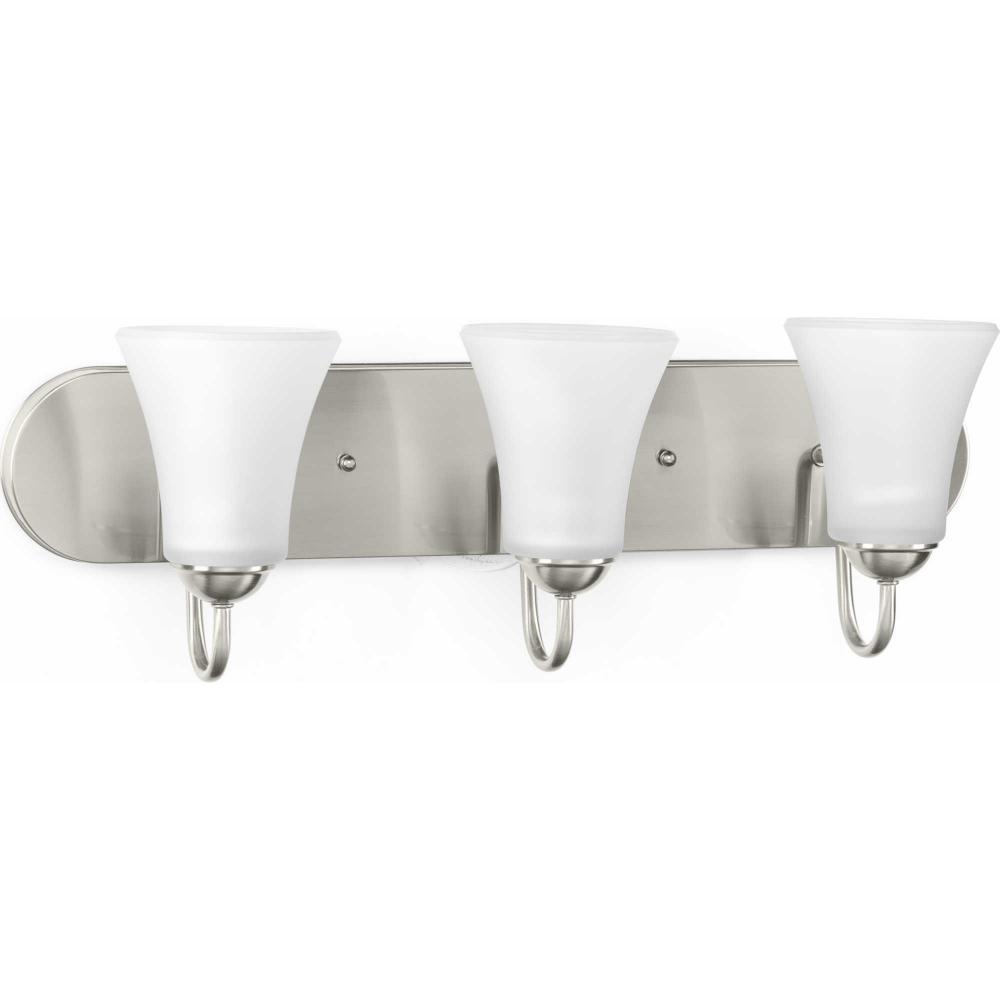 Classic Collection Three-Light Brushed Nickel Etched Glass Traditional Bath Vanity Light