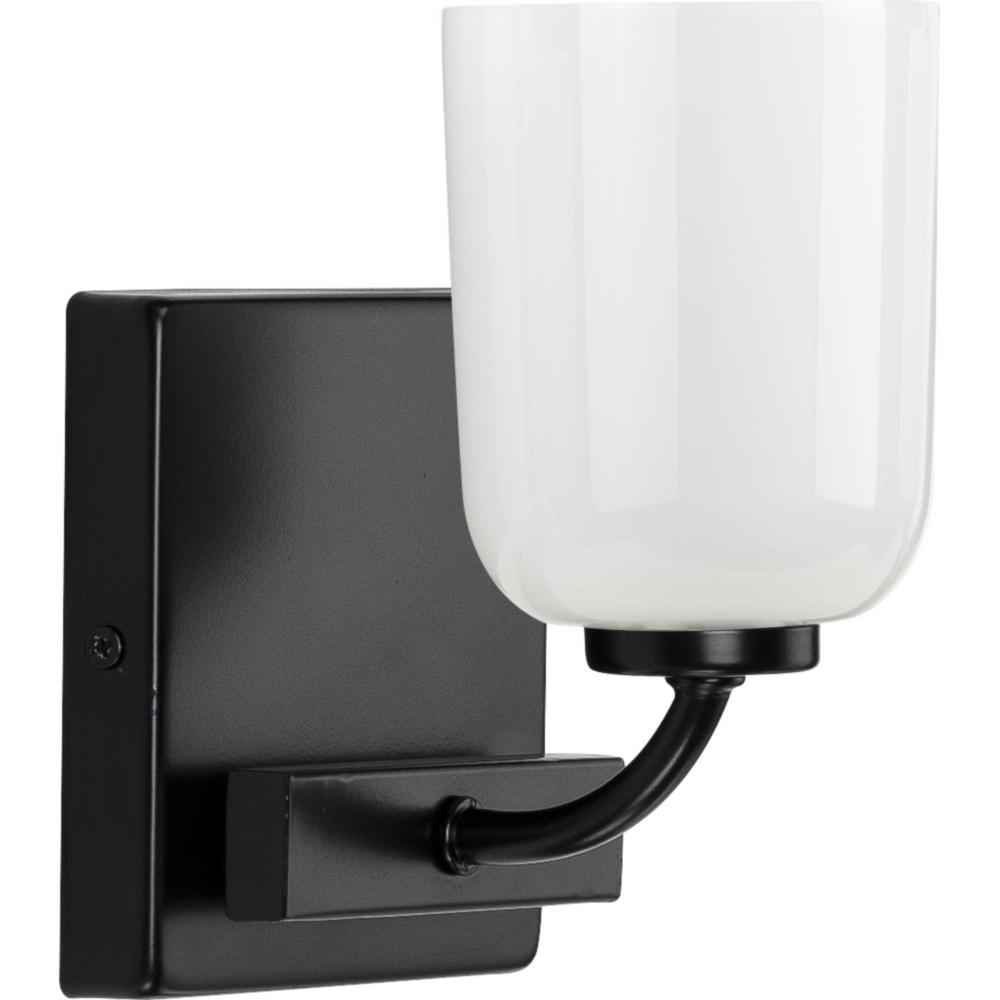 Moore Collection One-Light Matte Black White Opal Glass Luxe Bath Vanity Light