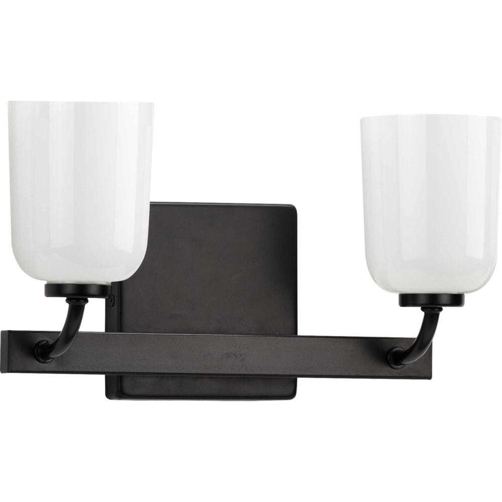 Moore Collection Two-Light Matte Black White Opal Glass Luxe Bath Vanity Light