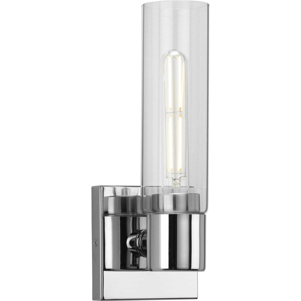 Clarion Collection One-Light Polished Chrome and Clear Glass Modern Style Bath Vanity Wall Light