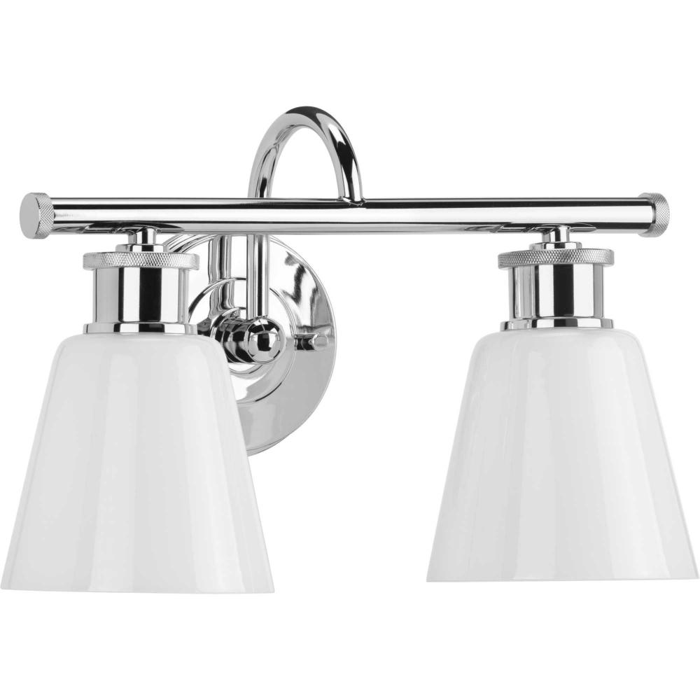 Ashford Collection Two-Light Polished Chrome and Opal Glass Farmhouse Style Bath Vanity Wall Light