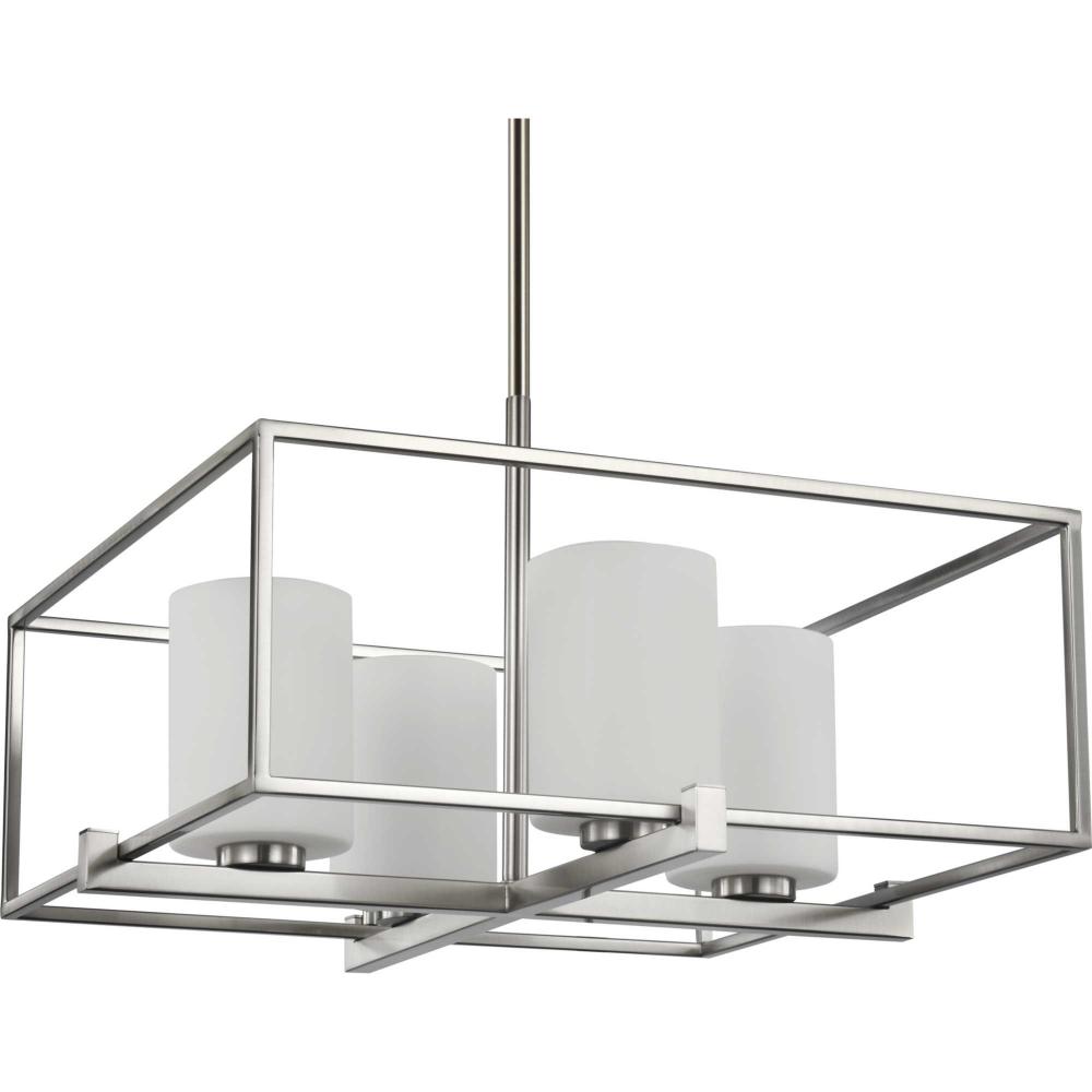 Chadwick Collection Four-Light Brushed Nickel Etched Opal Glass Modern Chandelier Light