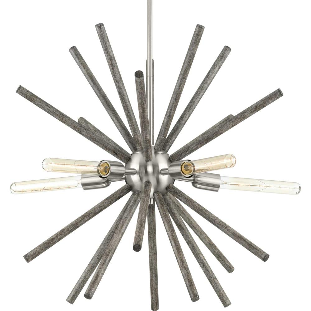 Thorpe Collection Five-Light Brushed Nickel Mid-Century Modern Style Chandelier Light