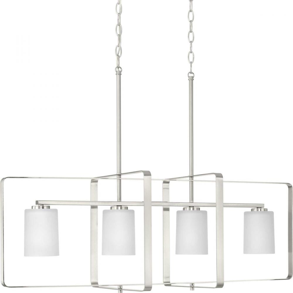 League Collection Four-Light Brushed Nickel and Etched Glass Modern Farmhouse Chandelier Light