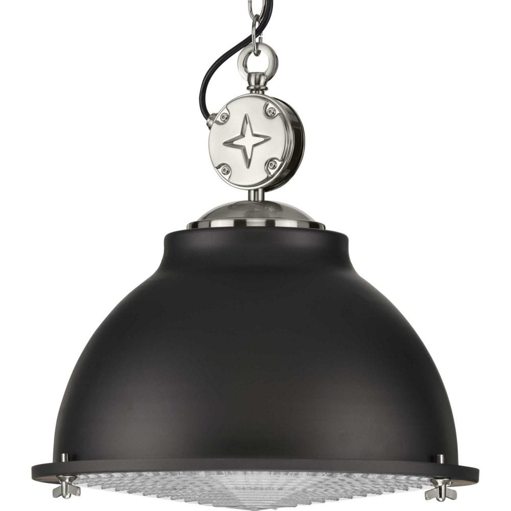 Medal Collection One-Light Graphite Clear Patterned Glass Coastal Pendant Light