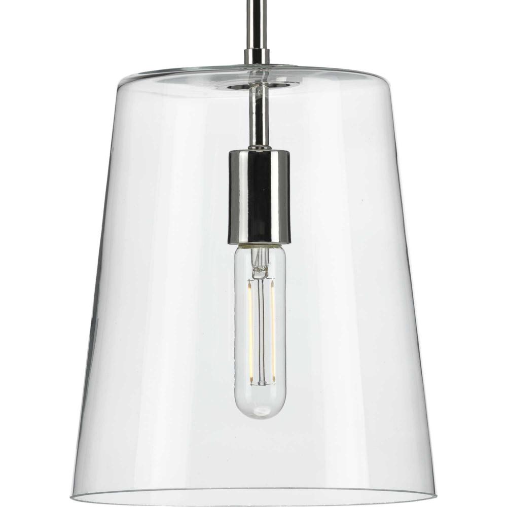 Clarion Collection One-Light Polished Nickel Clear Glass Coastal Pendant Light