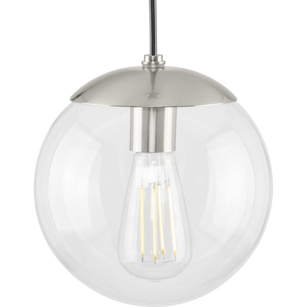 Atwell Collection 8-inch Brushed Nickel and Clear Glass Globe Small Hanging Pendant Light