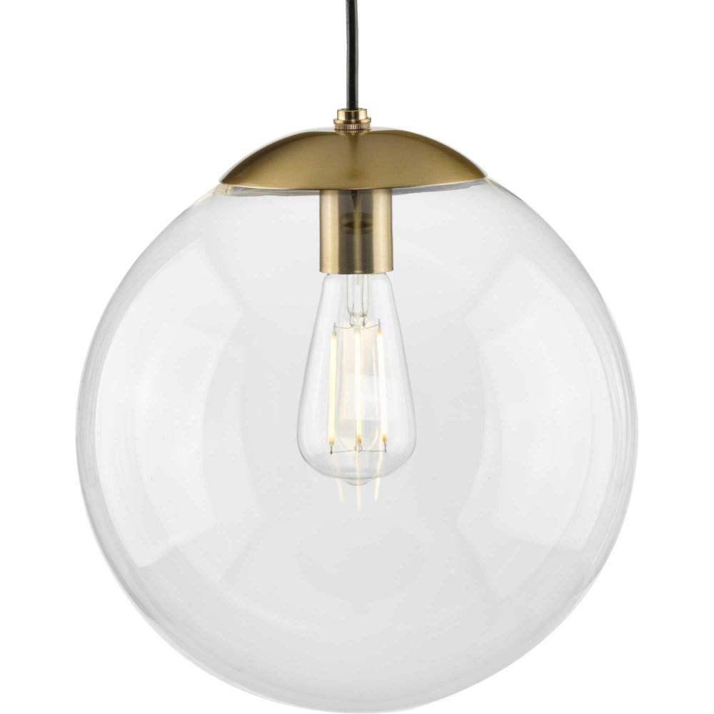 Atwell Collection 12-inch Brushed Bronze and Clear Glass Globe Large Hanging Pendant Light