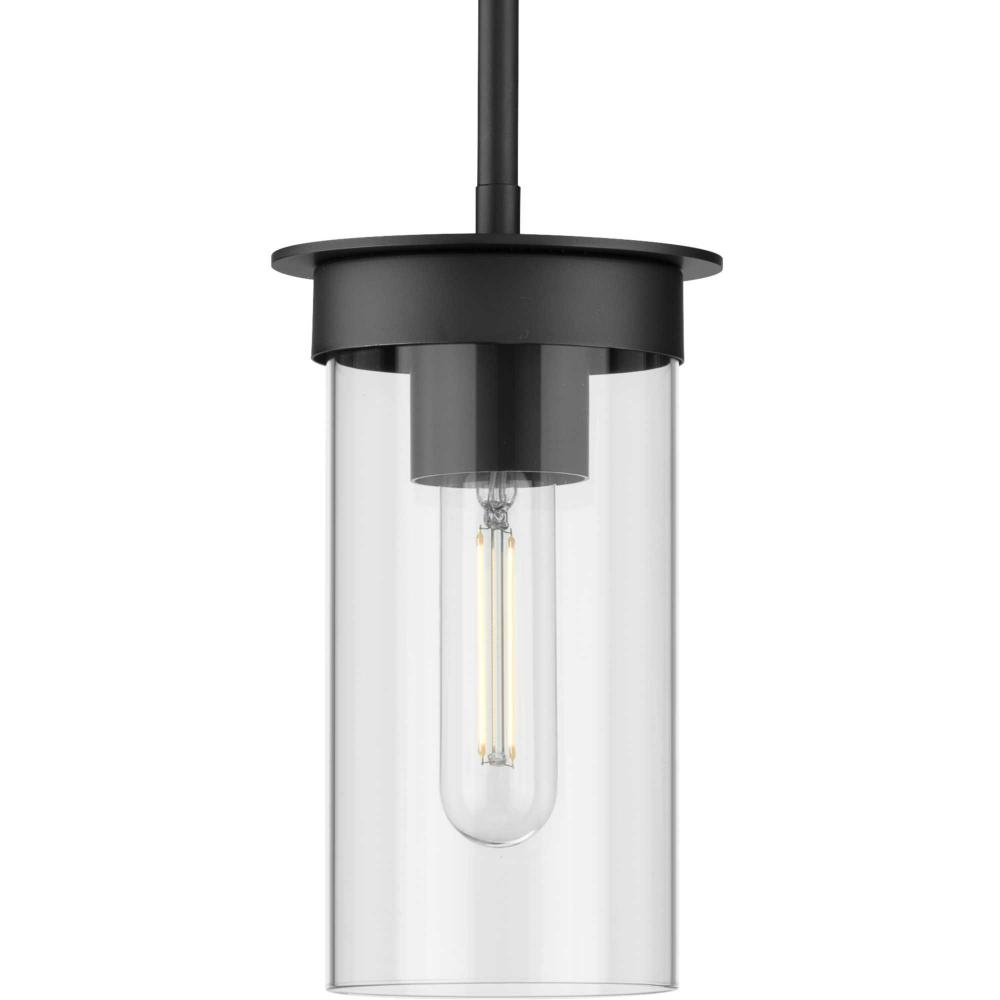 Kellwyn Collection One-Light Matte Black and Clear Glass Transitional Style Hanging Mini-Pendant Lig