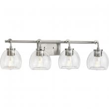 Progress P300348-009 - Caisson Collection Four-Light Brushed Nickel Clear Glass Urban Industrial Bath Vanity Light